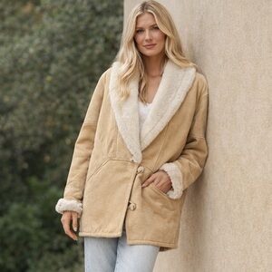 Vintage Leather Penny Lane Style Coat M Faux Fur Boho Daisy Jones Statement